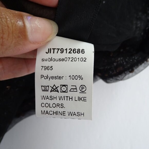 Shein Curve Black Sequin Sheer Mesh Blouse Long Sleeve 3XL US 18 Keyhole Back - Picture 7 of 11